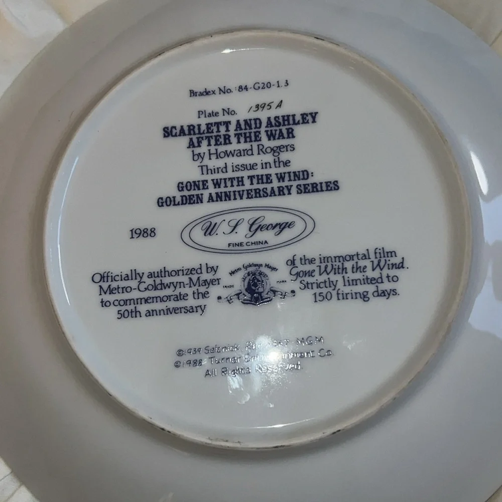 Vintage Collectible Scarlett and Ashley after the War Plate